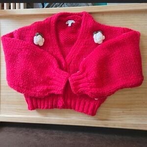 Breath Of Youth Pretty Garbage Red Cropped Floral Knit Sweater